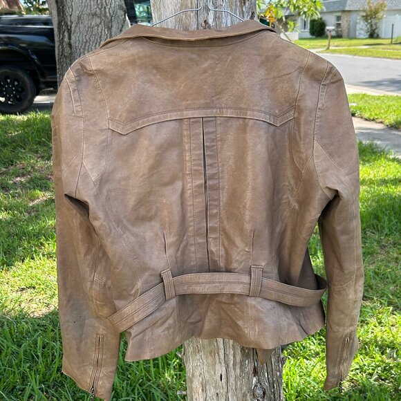 Women's Genuine Tan/Brown Leather Jacket - Picture 3 of 4